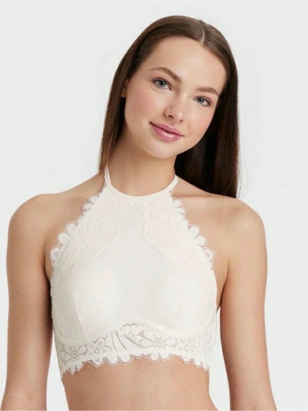Colsie Cream high neck boho Lace Bralette halter top size small
